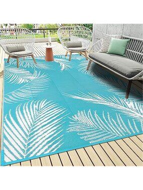 Waterproof Outdoor Rug 6x9, Reversible Plastic Straw Patio Camping Rug, RV Mat